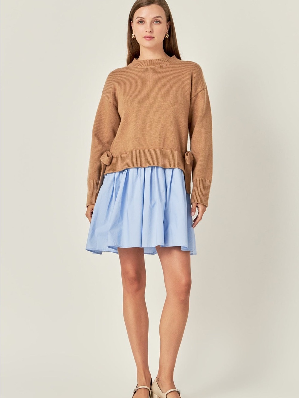 English Factory Camel Side-Tie Crew Neck Sweater